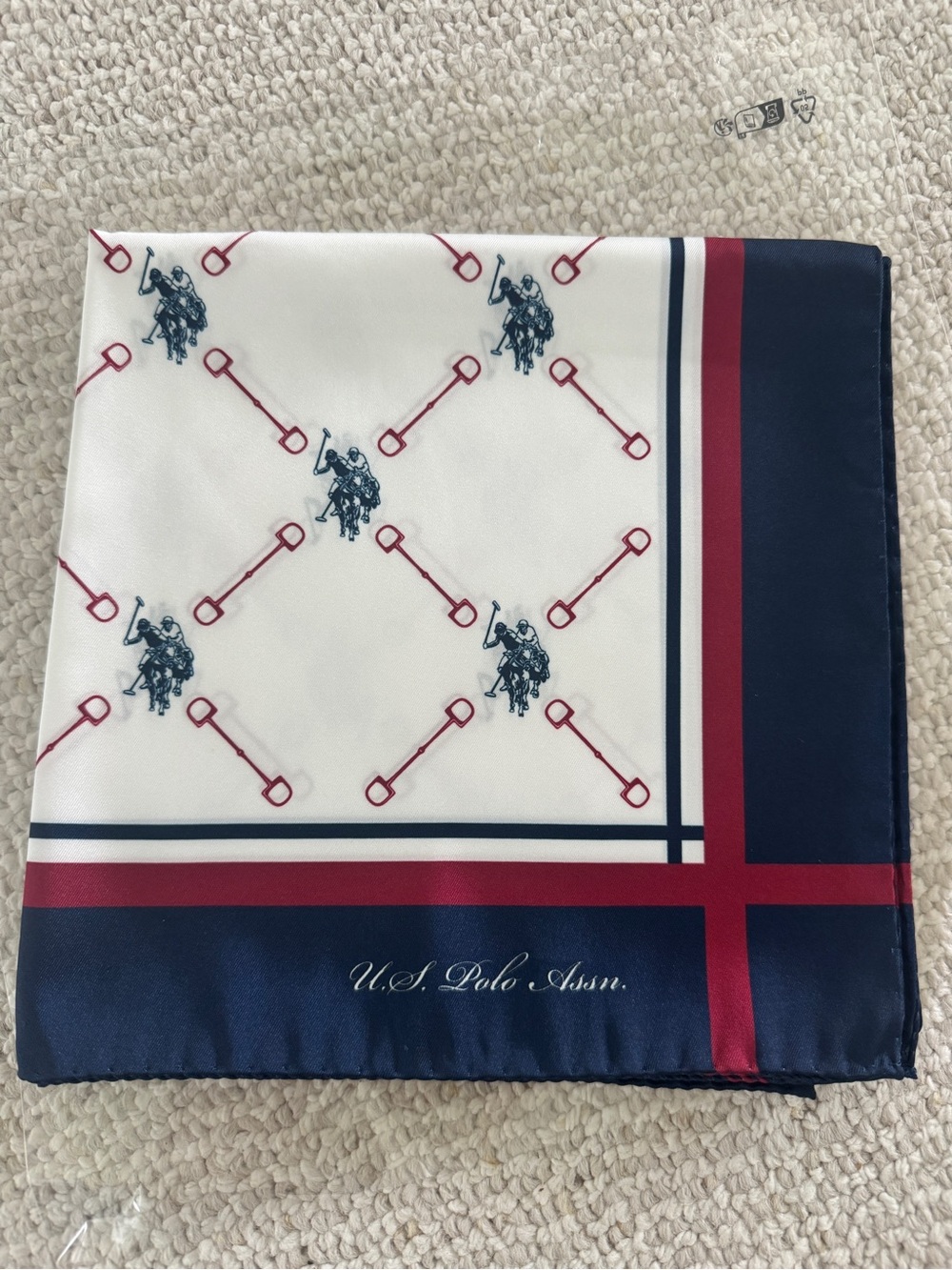 U.S. Polo Assn. Navy, White & Red Logo Pattern Silk-Feel Scarf